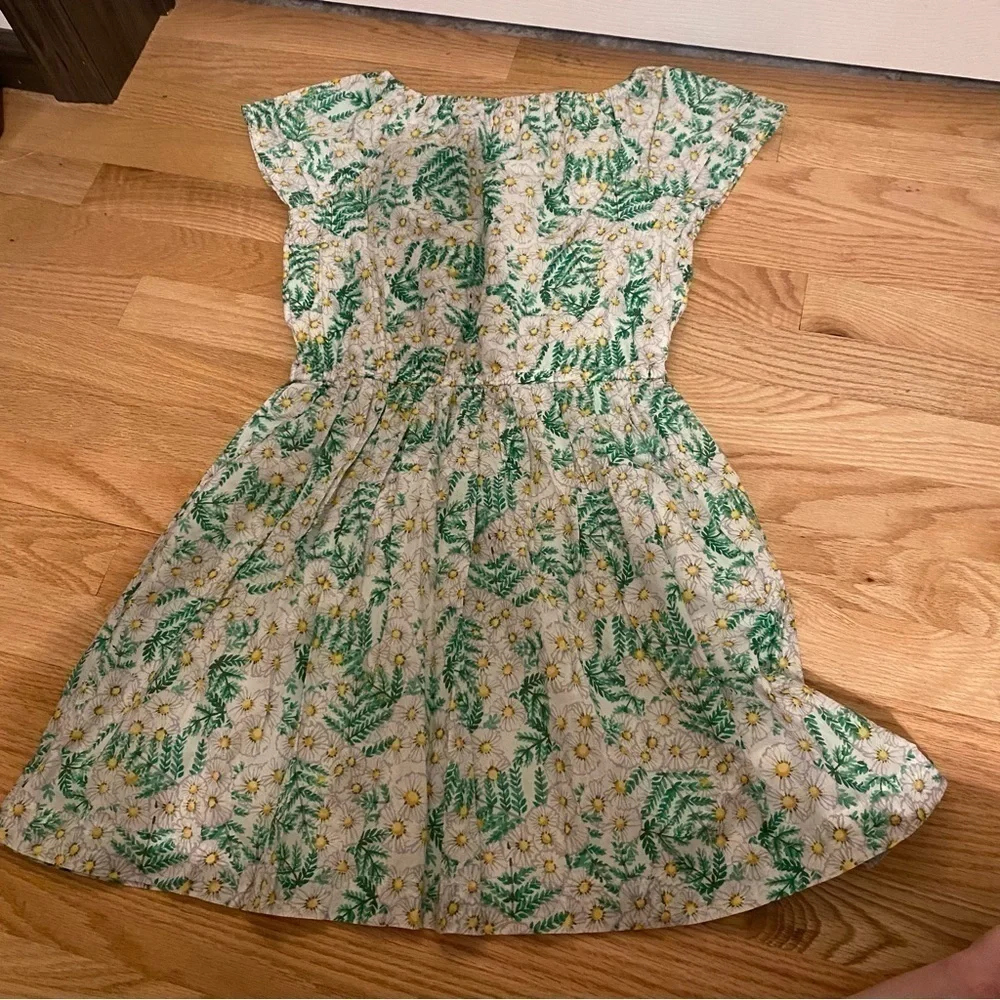Gymboree Daisy Print Dress Sz Large 10-12 Green White Yellow Kids Girls